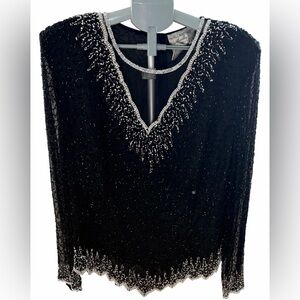 Silk Vintage Papell Boutique Evening Beaded Top